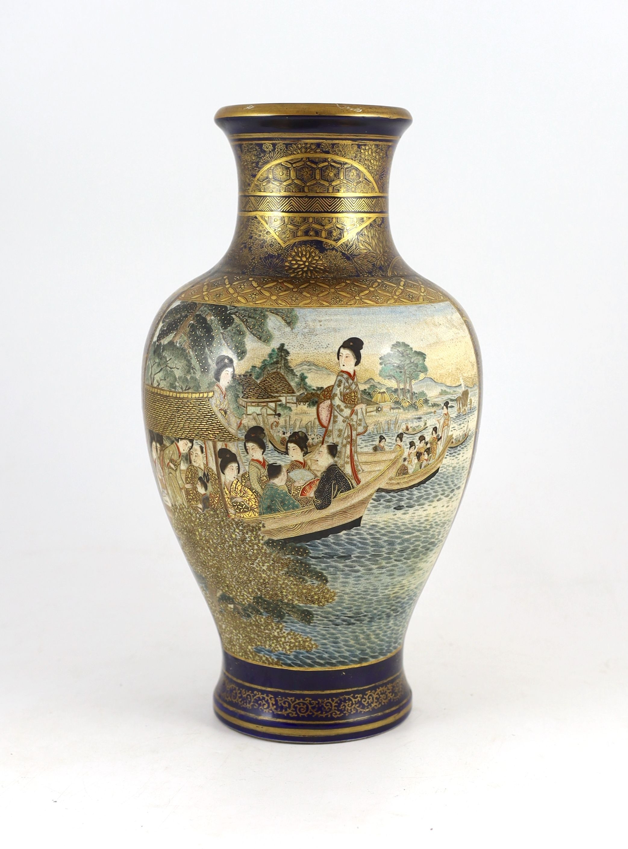 A large Japanese Satsuma pottery vase, Meiji period, 37.5cm high